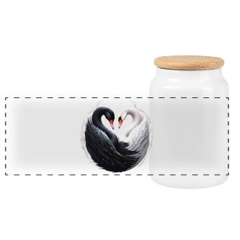 Des cygnes élégants formant un cœur ensemble. - Boîte à biscuits avec couvercle en bois - blanc - Devant