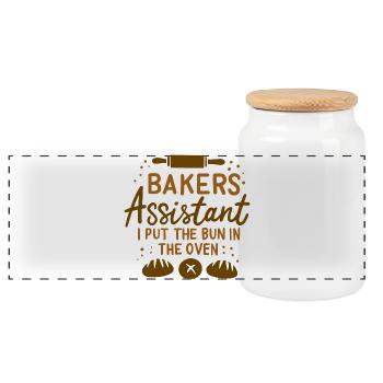 Journeyman baker - Panoramic Cookie Jar with Wooden Lid - white - Front