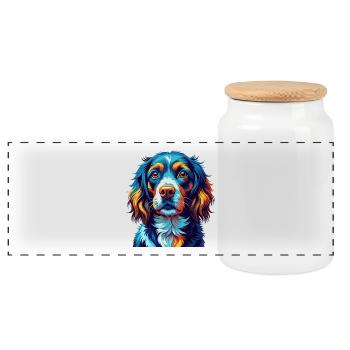 Alpine Spaniel Hunderasse Bunte Karikatur Kawaii - Panorama Keksdose mit Holzdeckel - Weiß - Vorne