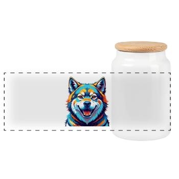 Akita Inu Hunderasse Bunte Karikatur Kawaii - Panorama Keksdose mit Holzdeckel - Weiß - Vorne