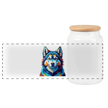 Alaskan Malamute Hunderasse Bunte Karikatur Kawaii - Panorama Keksdose mit Holzdeckel - Weiß - Vorne