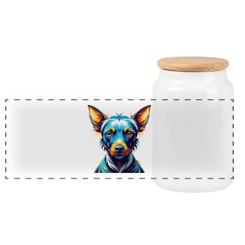 American Hairless Terrier Dog Breed Cartoon Kawaii - Panoramic Cookie Jar with Wooden Lid - white - Front