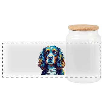 Cocker américain Spaniel Chien Race Dessin animé Kawaii - Boîte à biscuits avec couvercle en bois - blanc - Devant
