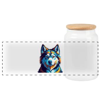 Alaskan Husky Hunderasse Bunte Karikatur Kawaii - Panorama Keksdose mit Holzdeckel - Weiß - Vorne