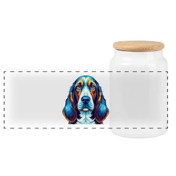 Basset Bleu de Gascogne Race de Chien Dessin Animé Kawaii - Boîte à biscuits avec couvercle en bois - blanc - Devant