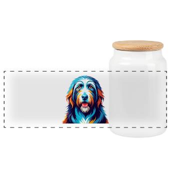 Bearded Collie Chien Race Coloré Dessin Animé Kawaii - Boîte à biscuits avec couvercle en bois - blanc - Devant