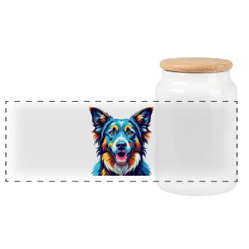 Berger Basque Chien Race Coloré Dessin Animé Kawaii - Boîte à biscuits avec couvercle en bois - blanc - Devant