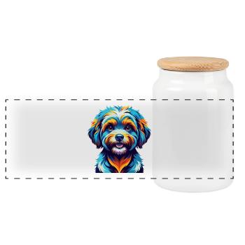 Bichon frisé Race de chien Dessin animé coloré Kawaii - Boîte à biscuits avec couvercle en bois - blanc - Devant