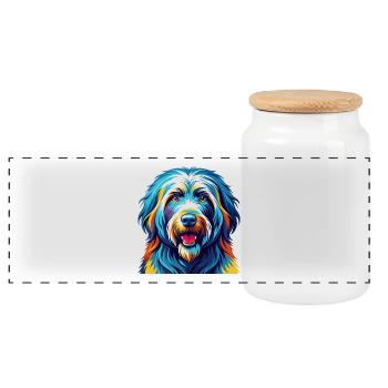 Bergamasker Schäferhund Rasse Bunte Karikatur Kawaii - Panorama Keksdose mit Holzdeckel - Weiß - Vorne
