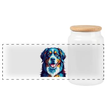 Bernese Mountain Dog Breed Colorful Cartoon Kawaii - Panoramic Cookie Jar with Wooden Lid - white - Front