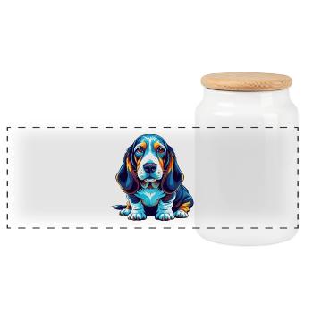 Bleu Gascogne Basset Chien Race Dessin Animé Kawaii - Boîte à biscuits avec couvercle en bois - blanc - Devant