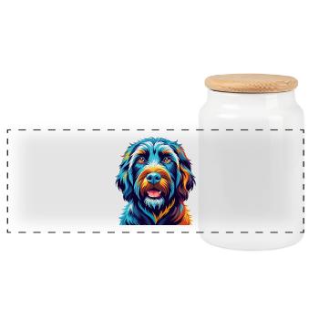 Schwarzer Russischer Terrier Hund Rasse Karikatur Kawaii - Panorama Keksdose mit Holzdeckel - Weiß - Vorne