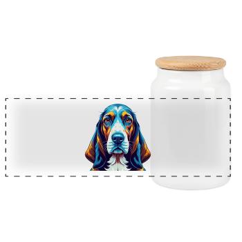 Basset Artésien, Normand, Race de chien, Dessin animé, Kawaii - Boîte à biscuits avec couvercle en bois - blanc - Devant