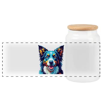 Border Collie Chien Race Coloré Dessin animé Kawaii - Boîte à biscuits avec couvercle en bois - blanc - Devant
