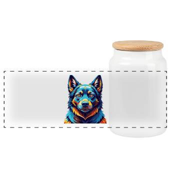 Schwarzer Norwegischer Elchhund Hunderasse Karikatur Kawaii - Panorama Keksdose mit Holzdeckel - Weiß - Vorne