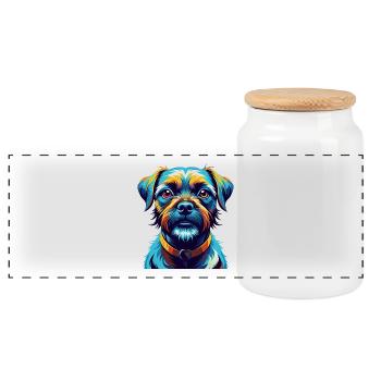 Border Terrier Hunderasse Bunte Karikatur Kawaii - Panorama Keksdose mit Holzdeckel - Weiß - Vorne