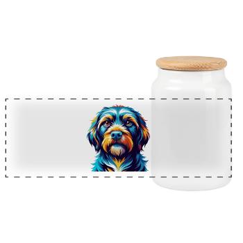 Brikett Griffon Vendeen Hunderasse Karikatur Kawaii - Panorama Keksdose mit Holzdeckel - Weiß - Vorne
