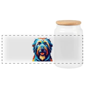 Briard Dog Breed Colorful Cartoon Kawaii - Panoramic Cookie Jar with Wooden Lid - white - Front