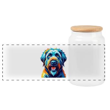 Bouvier des Flandres Race de chien Dessin animé Kawaii - Boîte à biscuits avec couvercle en bois - blanc - Devant