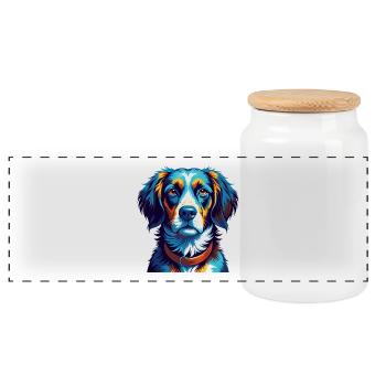 Braque Saint Germain Dog Breed Cartoon Kawaii - Panoramic Cookie Jar with Wooden Lid - white - Front
