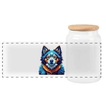 Chien Esquimau Canadien Race Coloré Dessin Animé Kawaii - Boîte à biscuits avec couvercle en bois - blanc - Devant