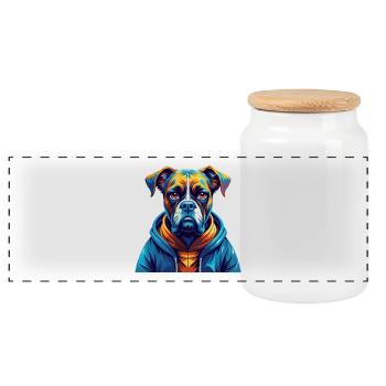 Boxer Hund Rasse Buntes Aquarell Karikatur Kawaii - Panorama Keksdose mit Holzdeckel - Weiß - Vorne