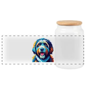 Chien de berger catalan race coloré dessin animé kawaii - Boîte à biscuits avec couvercle en bois - blanc - Devant