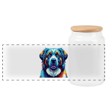 Central Asian Shepherd Dog Breed Cartoon Kawaii - Panoramic Cookie Jar with Wooden Lid - white - Front