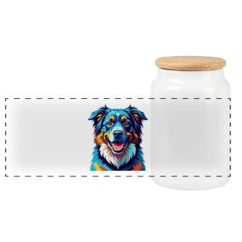Kaukasischer Schäferhund Hunderasse Karikatur Kawaii - Panorama Keksdose mit Holzdeckel - Weiß - Vorne