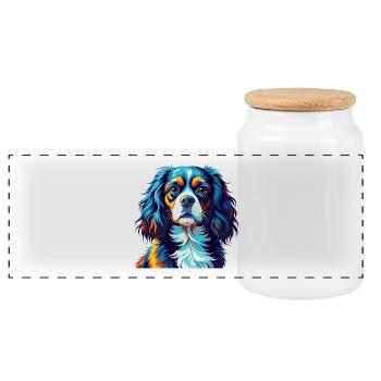 Cavalier King Charles Spaniel Chien Race Dessin animé - Boîte à biscuits avec couvercle en bois - blanc - Devant