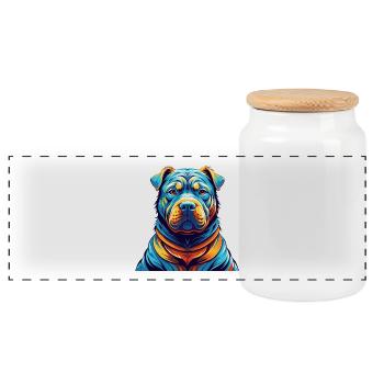 Chinesische Shar Pei Hunderasse Bunte Karikatur Kawaii - Panorama Keksdose mit Holzdeckel - Weiß - Vorne