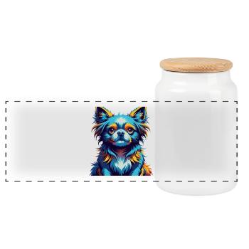 Chinese Imperial Dog Breed Colorful Cartoon Kawaii - Panoramic Cookie Jar with Wooden Lid - white - Front