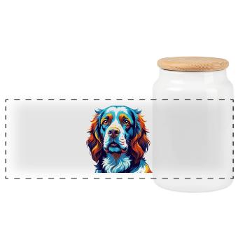 Clumber Spaniel Hunderasse Bunte Karikatur Kawaii - Panorama Keksdose mit Holzdeckel - Weiß - Vorne