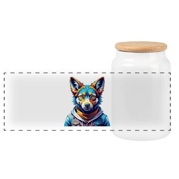 Dingo Hund Rasse Buntes Aquarell Karikatur Kawaii - Panorama Keksdose mit Holzdeckel - Weiß - Vorne