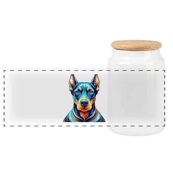 Dobermann Hunderasse Bunte Karikatur Kawaii - Panorama Keksdose mit Holzdeckel - Weiß - Vorne