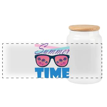 Summertime Palm Sunglasses - Panoramic Cookie Jar with Wooden Lid - white - Front
