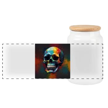 Colorful Death Mask on the Background of Expression - Panoramic Cookie Jar with Wooden Lid - white - Front