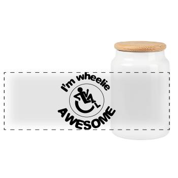 I'm wheelie awesome in my wheelchair # - Panoramic Cookie Jar with Wooden Lid - white - Front