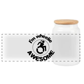 This wheelchair user is wheelie awesome # - Panoramic Cookie Jar with Wooden Lid - white - Front