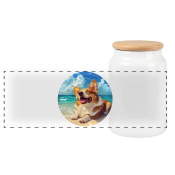 Corgi Joie De Plage Illustration - Boîte à biscuits avec couvercle en bois - blanc - Devant