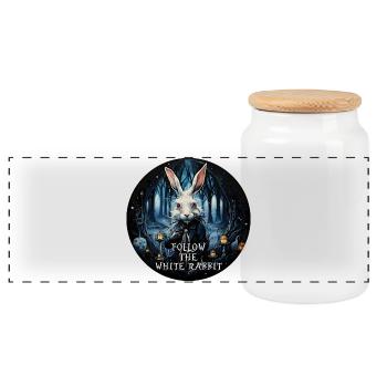 Lapin Alice au pays des merveilles SUIVEZ LE BLANC - Boîte à biscuits avec couvercle en bois - blanc - Devant