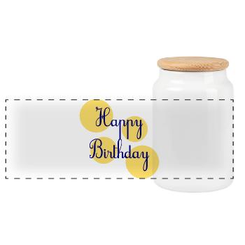 ANNIVERSARY. HAPPY BIRTHDAY. HAPPY BIRTHDAY. - Panoramic Cookie Jar with Wooden Lid - white - Front