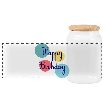 HAPPY BIRTHDAY. HAPPY BIRTHDAY. ANNIVERSARY. - Panoramic Cookie Jar with Wooden Lid - white - Front