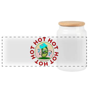 Menopause, Hot Pickles Gherkins - Panoramic Cookie Jar with Wooden Lid - white - Front