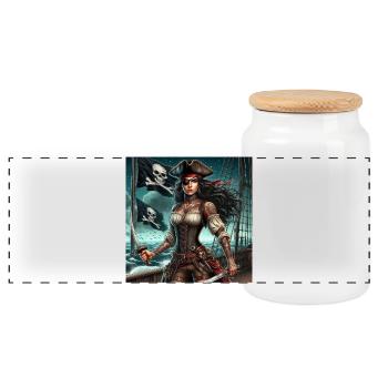 Femme pirate - Boîte à biscuits avec couvercle en bois - blanc - Devant
