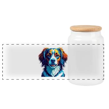 Nederlandse Kooikerhondje Race de chien Dessin animé Kawaii - Boîte à biscuits avec couvercle en bois - blanc - Devant