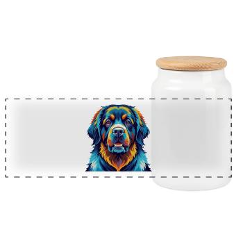 Terre-Neuve Chien Race Coloré Dessin animé Kawaii - Boîte à biscuits avec couvercle en bois - blanc - Devant