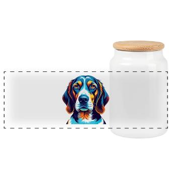 English Coonhound Dog Breed Cartoon Kawaii - Panoramic Cookie Jar with Wooden Lid - white - Front