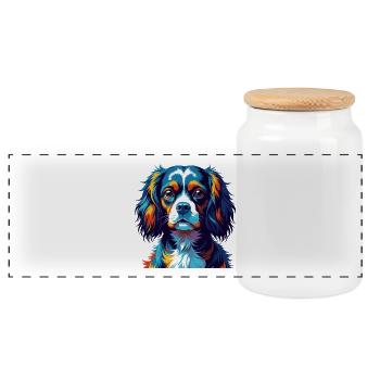 Anglais Jouet Épagneul Chien Race Dessin Animé Kawaii - Boîte à biscuits avec couvercle en bois - blanc - Devant