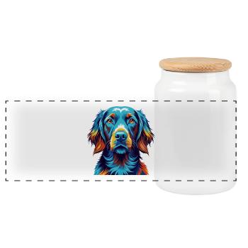 Retriever à poil plat race de chien dessin animé Kawaii - Boîte à biscuits avec couvercle en bois - blanc - Devant